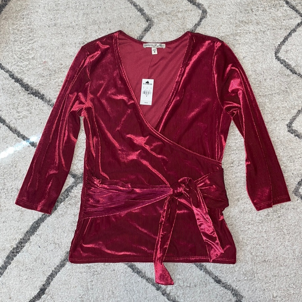 NWT Express Red Corduroy Material Tie Top- Great for Christmas parties!